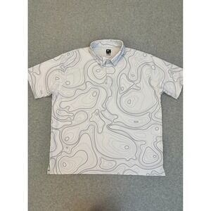 GH Greater Half Polo Shirt Men's 2XL White Line AOP‎ Performance Casual Graphic